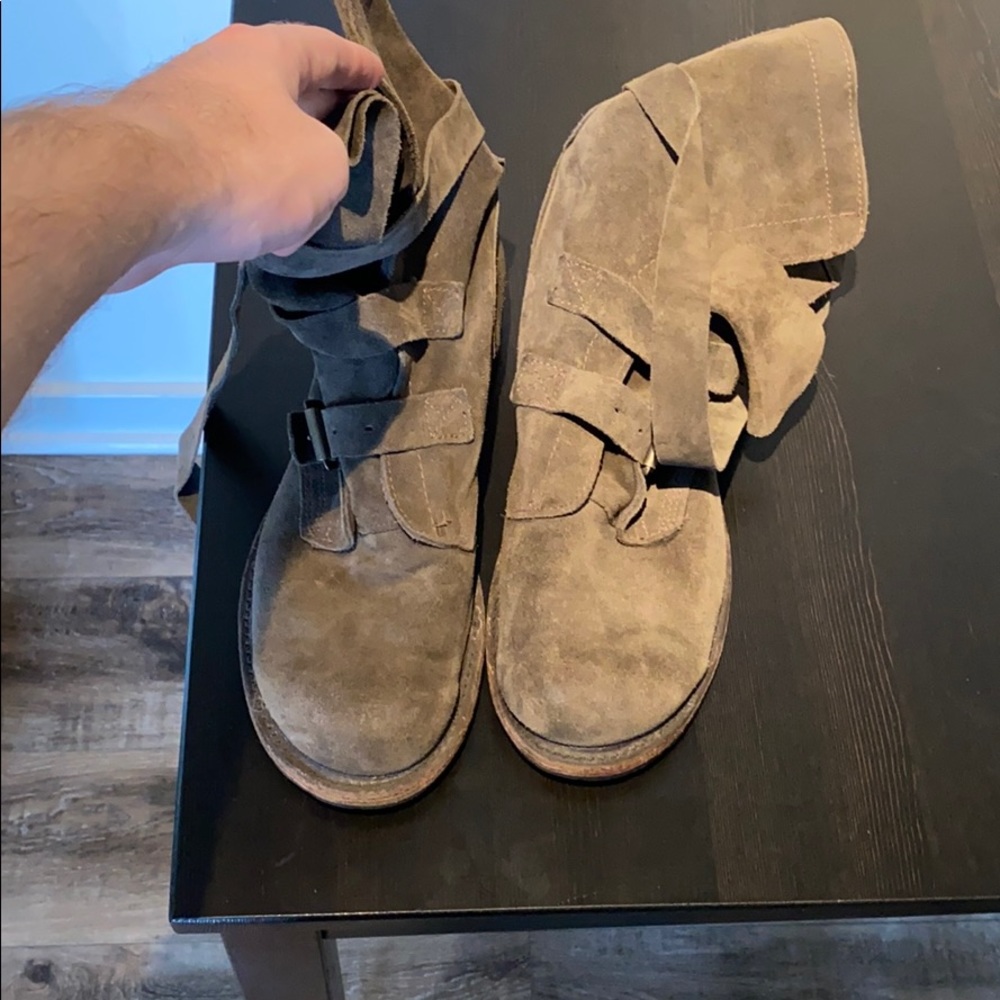 Suede buckle wrap boots